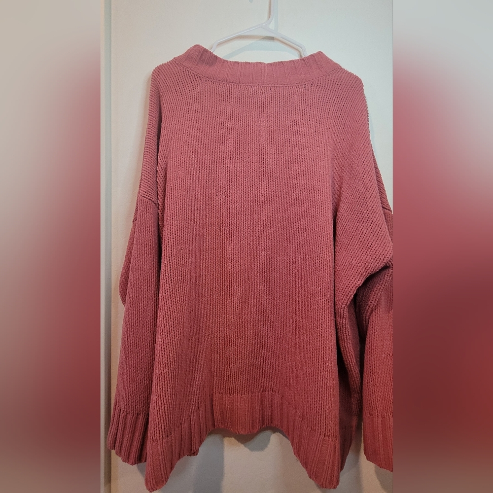 Aerie Cozy Pink V-Neck Sweater Relaxed Fit - Picture 2 of 6